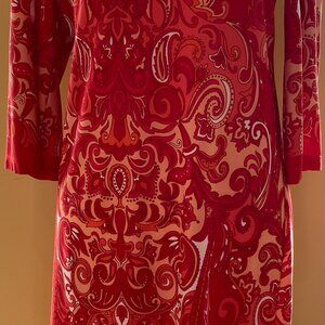 Stunning Size 6 dress in brilliant red, orange and salmon with gold beading